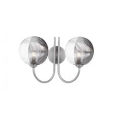 JARED 2 Light Wall Light | Satin Nickel, Smoked & Clear Ribbed Glass (15cm)