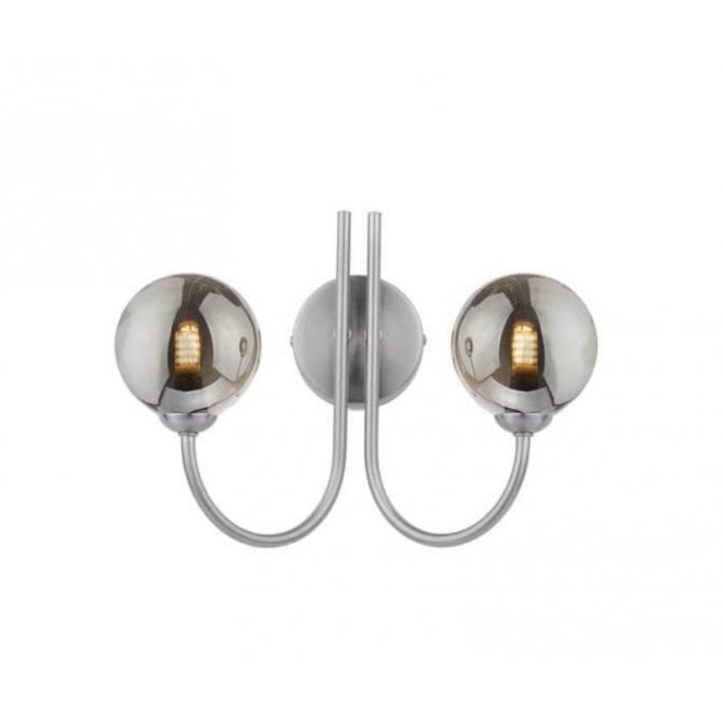 Jared 2 Light Wall Light in Satin Nickel with Smoked Glass Shades