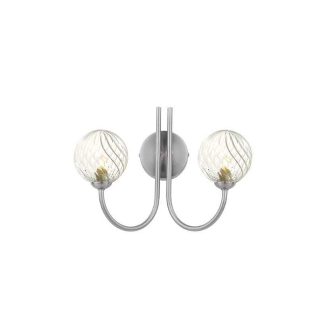 Jared 2 Light Wall Light in Satin Nickel with Twisted Glass Shades