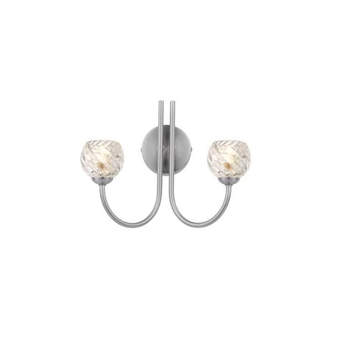 Jared 2 Light Wall Light in Satin Nickel with Twisted Open Glass Shades