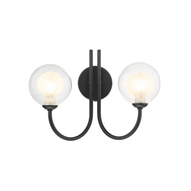 JARED 2 Light Wall Light Matt Black with Clear and Opal Glass Globe Shades