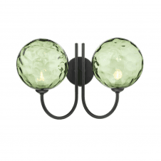 JARED 2 Light Wall Light Matt Black with Green Dimpled Glass Globe Shades