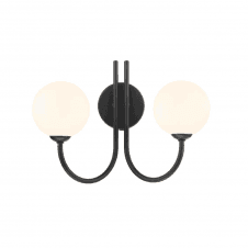 JARED 2 Light Wall Light Matt Black with Opal Glass Globe Shades