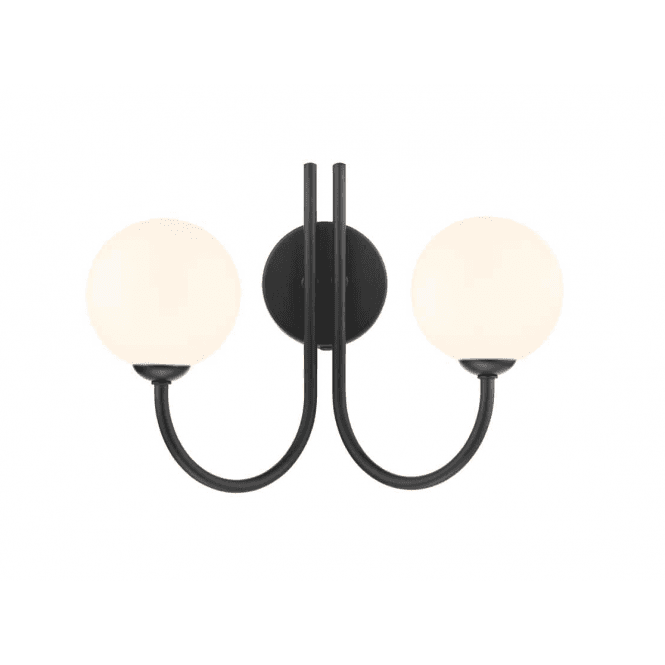 JARED 2 Light Wall Light Matt Black with Opal Glass Globe Shades