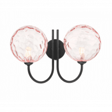 JARED 2 Light Wall Light Matt Black with Pink Dimpled Glass Globe Shades