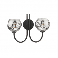 JARED 2 Light Wall Light Matt Black with Smoked Organic Glass Shades