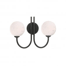 JARED 2 Light Wall Light Matt Black with White Confetti Glass Globe Shades