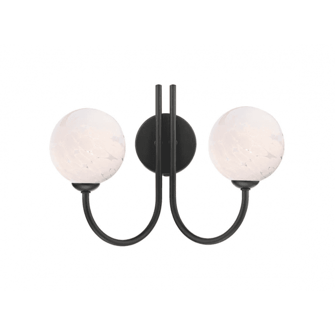 JARED 2 Light Wall Light Matt Black with White Confetti Glass Globe Shades