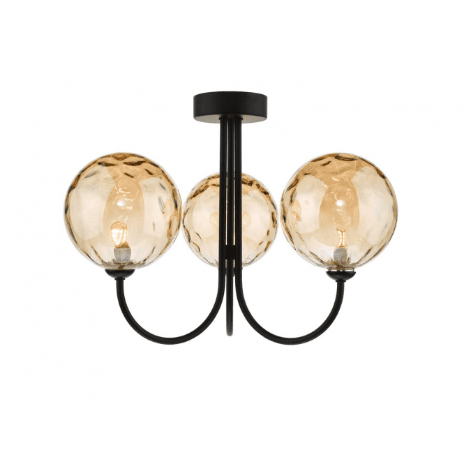 Jared 3 Light Semi Flush | Matt Black & Champagne Dimpled Glass