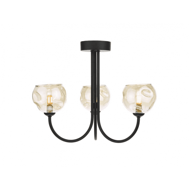 Jared 3 Light Semi Flush | Matt Black & Champagne Organic Glass