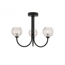 Jared 3 Light Semi Flush | Matt Black & Clear Glass With Inner Wire