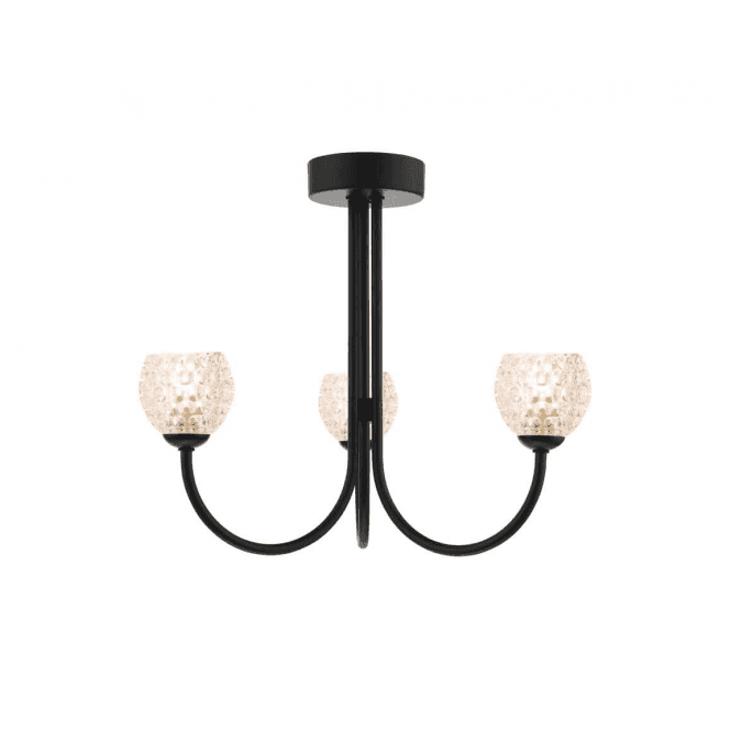 Jared 3 Light Semi Flush | Matt Black & Dimpled Glass