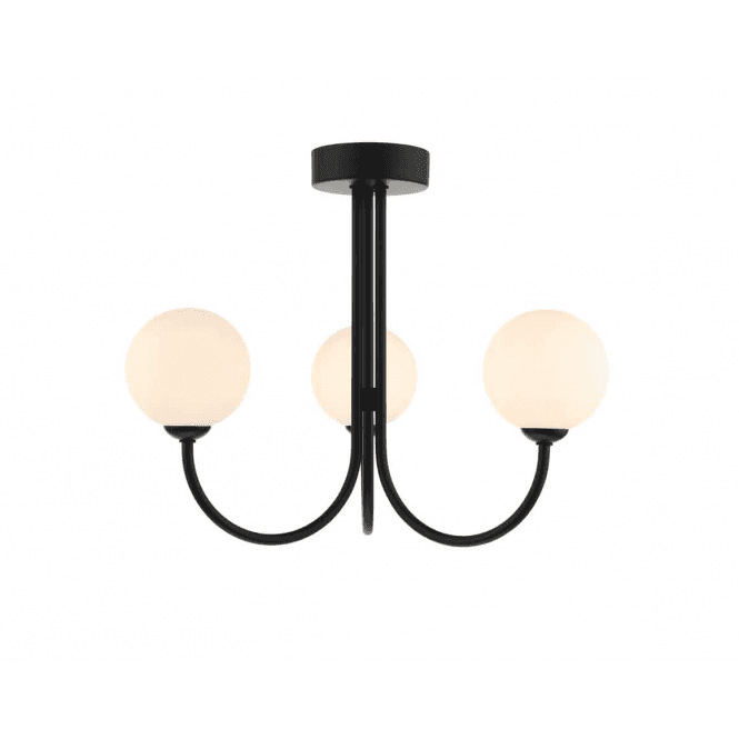 Jared 3 Light Semi Flush | Matt Black & Opal Glass
