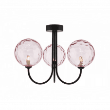 Jared 3 Light Semi Flush | Matt Black & Pink Dimpled Glass