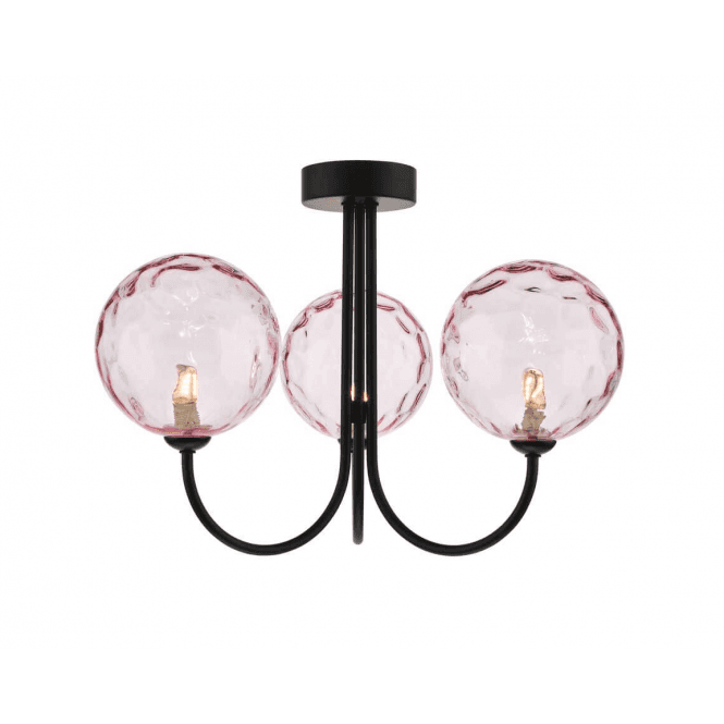 Jared 3 Light Semi Flush | Matt Black & Pink Dimpled Glass