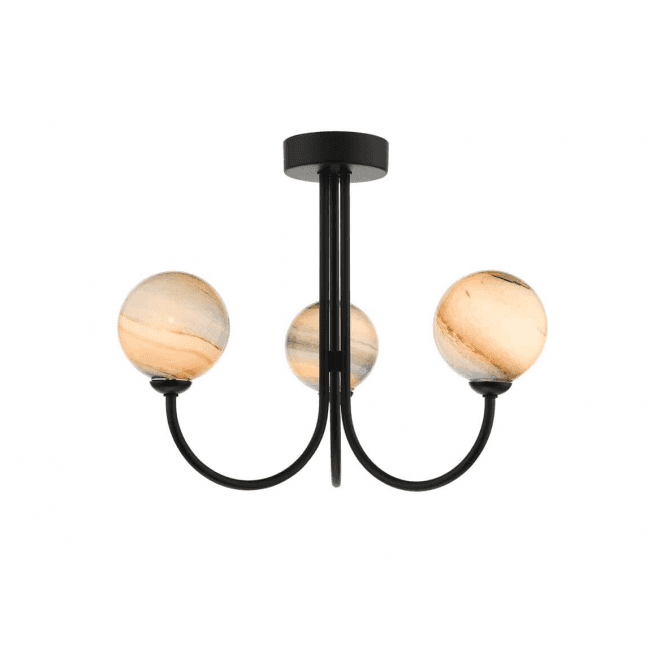 Jared 3 Light Semi Flush | Matt Black & Planet Glass (Large)