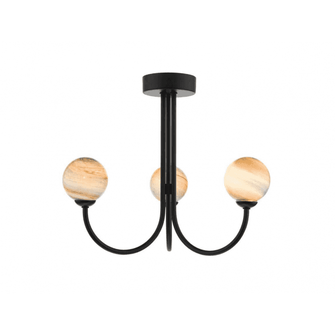 Jared 3 Light Semi Flush | Matt Black & Planet Glass (Small)
