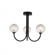 Jared 3 Light Semi Flush | Matt Black & Ribbed Glass