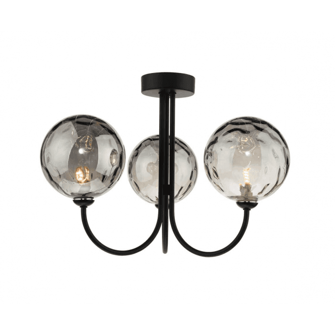 Jared 3 Light Semi Flush | Matt Black & Smoked Dimpled Glass