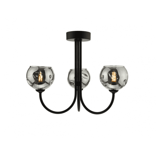 Jared 3 Light Semi Flush | Matt Black & Smoked Organic Glass