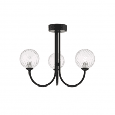 Jared 3 Light Semi Flush | Matt Black & Twisted Closed Glass