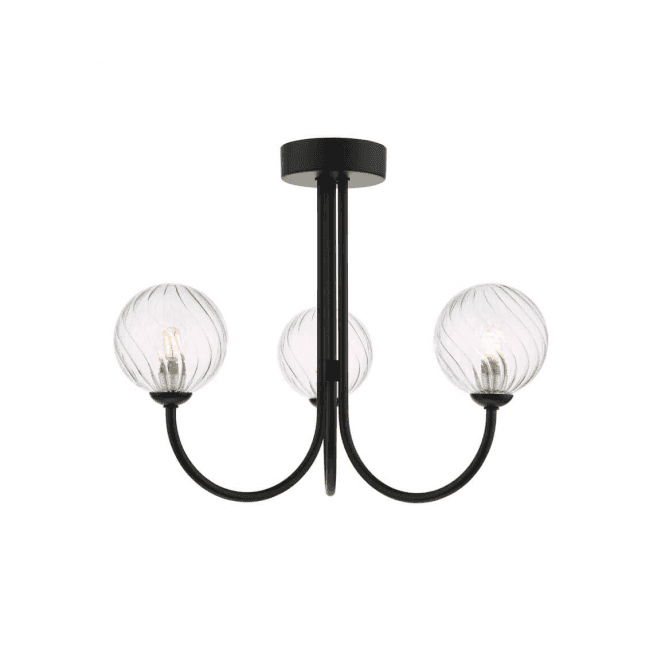 Jared 3 Light Semi Flush | Matt Black & Twisted Closed Glass