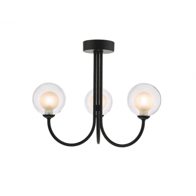 Jared 3 Light Semi Flush | Matt Black & With Clear & Opal Glass