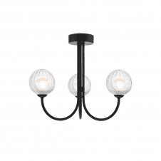 Jared 3 Light Semi Flush | Matt Black With Opal & Clear Ribbed Glass