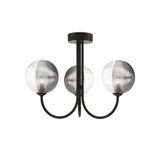 Jared 3 Light Semi Flush | Matt Black With Smoked & Clear Ribbed Glass (15cm)