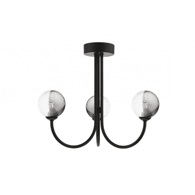 Jared 3 Light Semi Flush | Matt Black With Smoked & Clear Ribbed Glass