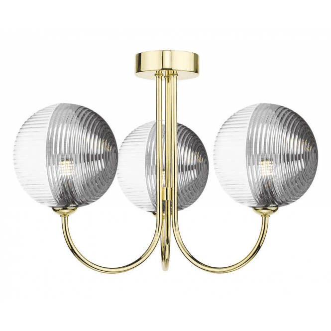 Jared 3 Light Semi Flush | Gold With Smoked & Clear Ribbed Glass (Large)
