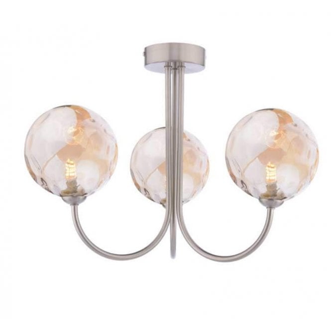 JARED 3 Light Semi-Flush | Satin Nickel & Champagne Dimpled Glass