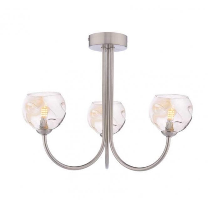 JARED 3 Light Semi-Flush | Satin Nickel & Champagne Organic Glass
