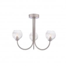 JARED 3 Light Semi-Flush | Satin Nickel & Clear Glass With Inner Wire