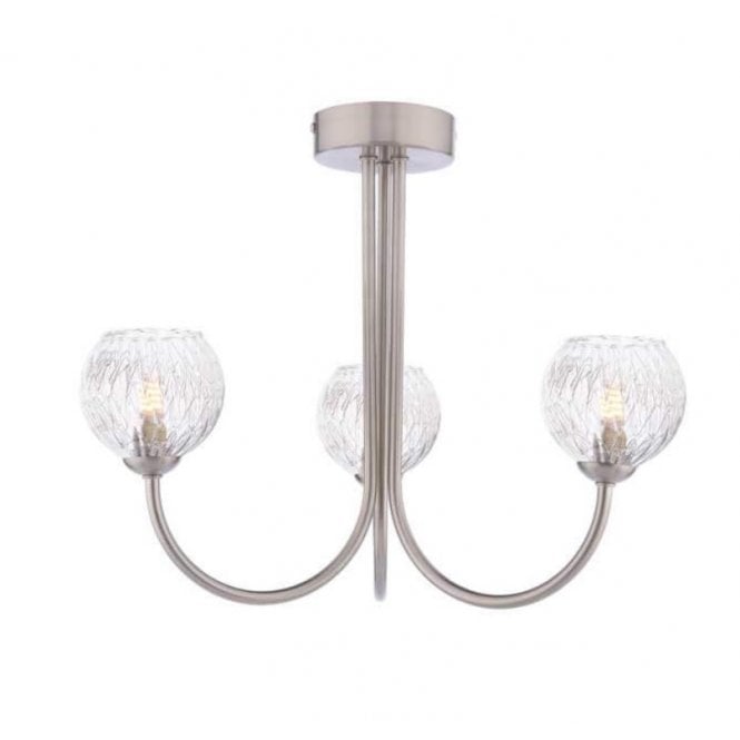 JARED 3 Light Semi-Flush | Satin Nickel & Clear Glass With Inner Wire