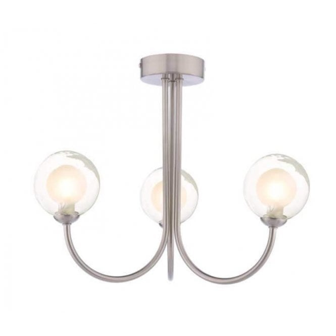 JARED 3 Light Semi-Flush | Satin Nickel & Clear Opal Glass