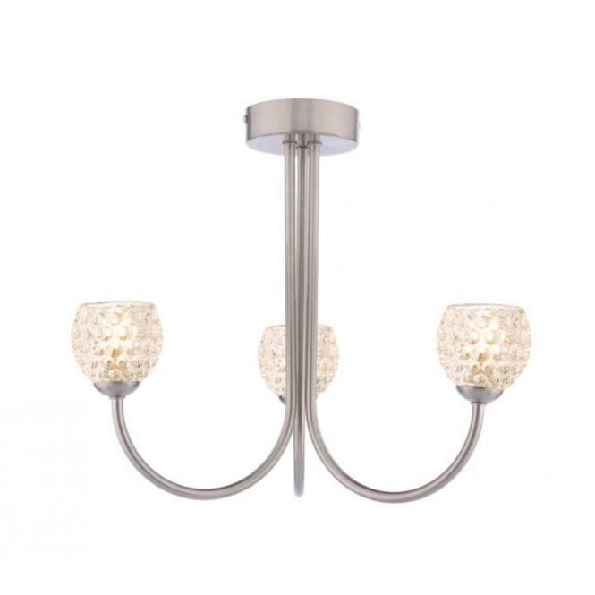 JARED 3 Light Semi-Flush | Satin Nickel & Dimpled Glass