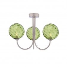 JARED 3 Light Semi-Flush | Satin Nickel & Green Dimpled Glass