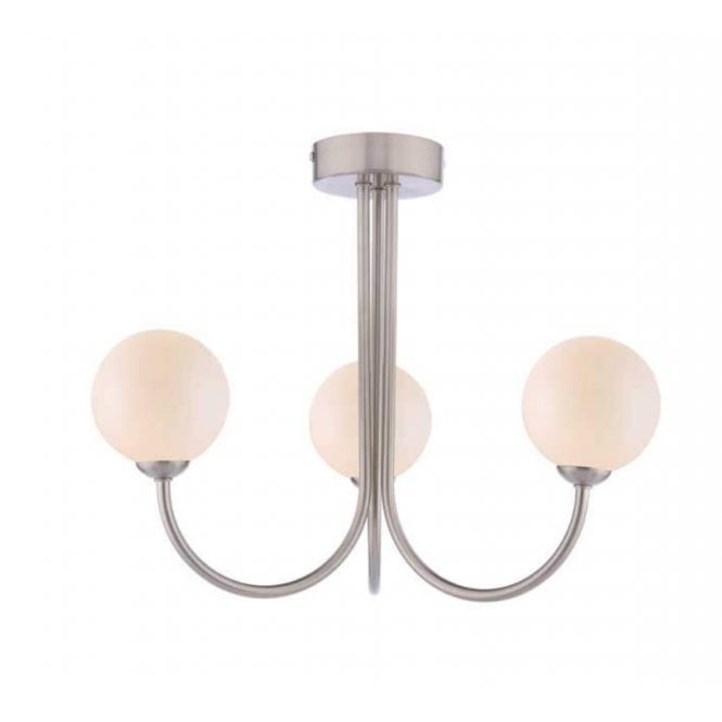 JARED 3 Light Semi-Flush | Satin Nickel & Opal Glass