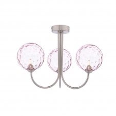 JARED 3 Light Semi-Flush | Satin Nickel & Pink Dimpled Glass
