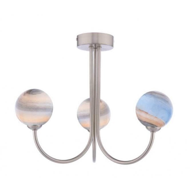 JARED 3 Light Semi-Flush | Satin Nickel & Planet Glass (10cm)