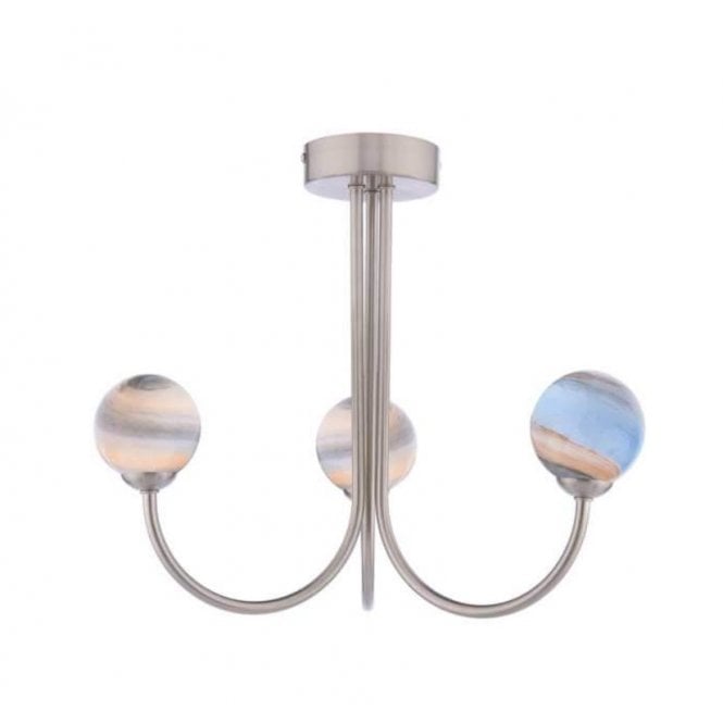 JARED 3 Light Semi-Flush | Satin Nickel & Planet Glass (8cm)