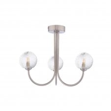JARED 3 Light Semi-Flush | Satin Nickel & Ribbed Glass