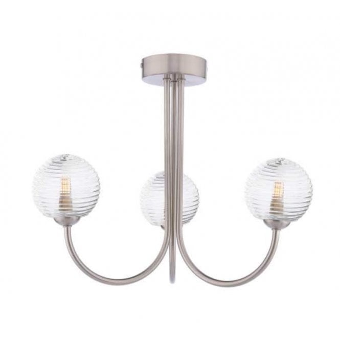 JARED 3 Light Semi-Flush | Satin Nickel & Ribbed Glass