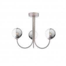 JARED 3 Light Semi-Flush | Satin Nickel, Smoked & Clear Ribbed Glass