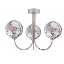 JARED 3 Light Semi-Flush | Satin Nickel & Smoked Dimpled Glass