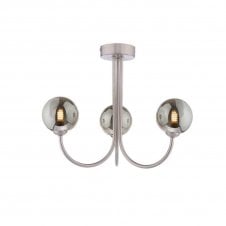 JARED 3 Light Semi-Flush | Satin Nickel & Smoked Glass