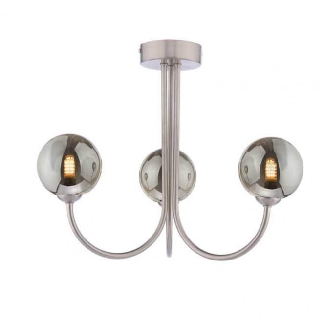 JARED 3 Light Semi-Flush | Satin Nickel & Smoked Glass