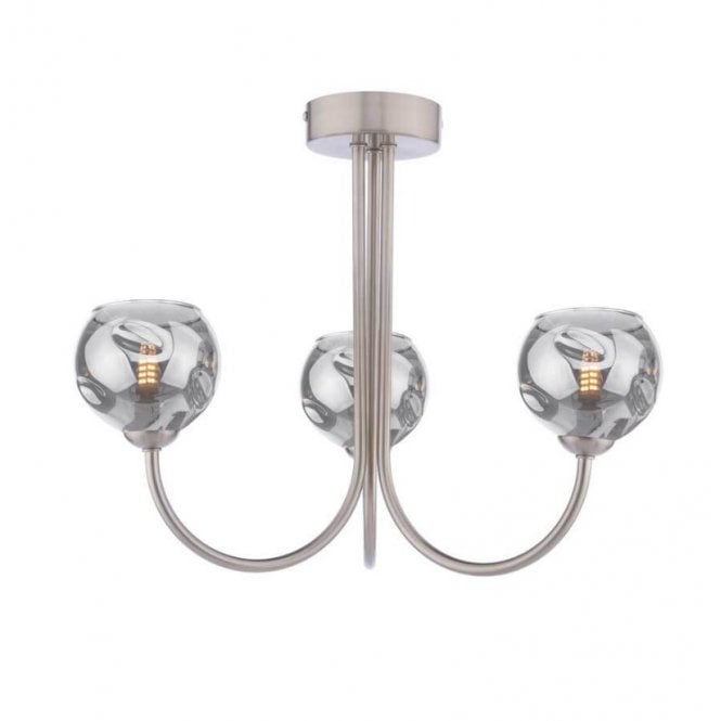 JARED 3 Light Semi-Flush | Satin Nickel & Smoked Organic Glass