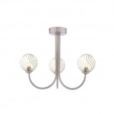 JARED 3 Light Semi-Flush | Satin Nickel & Twisted Closed Glass